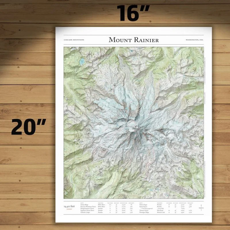 Mt. Rainier mountaineering map medium