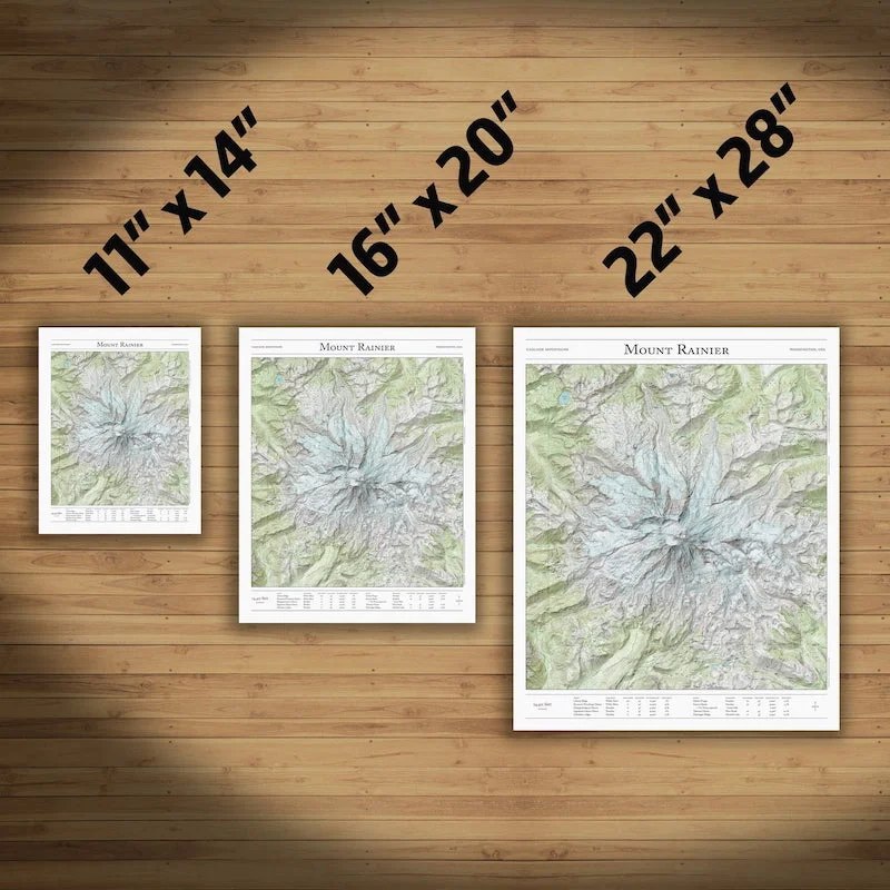 Mt. Rainier mountaineering map size comparison