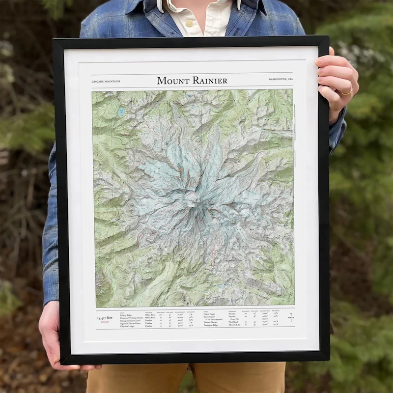Mt. Rainier mountaineering map framed