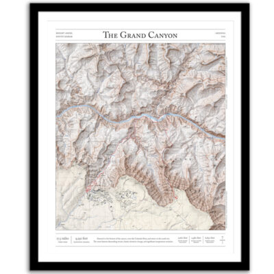 Map of the Grand Canyon – South Kaibab to Bright Angel trail – framed