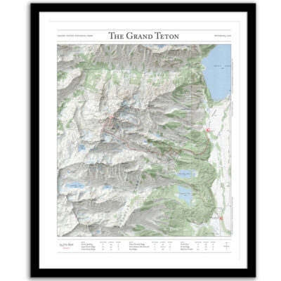 Mountaineer's map of The Grand Teton - framed