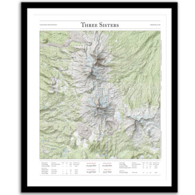 Framed Three Sisters Mountaineer's map