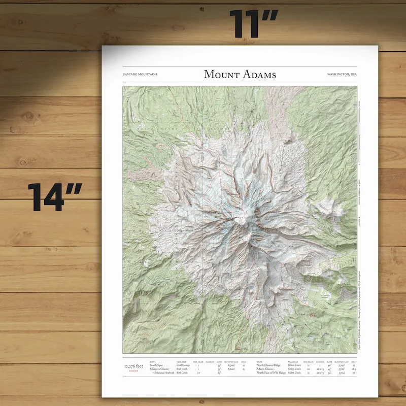 Mt. Adams: Mountaineer’s Map – Trail map prints – Paper Cairns